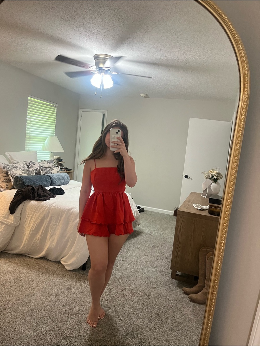 Boutique Red Romper with Ruffled Bottom - Picture 2 of 7